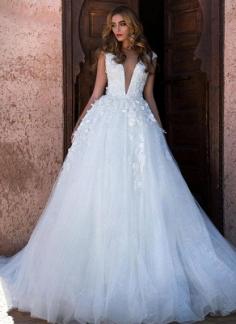 Schlichtes Brautkleid A Linie | Hochzeitskleid Prinzessin Glitzer TÃ¼ll
