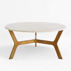 Round Glass Coffee Table with Brass Base
