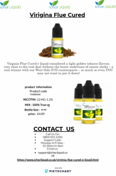 Virigina Flue Cured

Virginia Flue Cured e liquid considered a light golden tobacco flavour, very close to the real deal without the burnt undertone of cancer sticks – a real winner with our West Side (US) counterparts – so much so even YOU may not want to put it down!