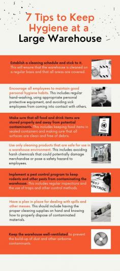 7 Tips to Keep Hygiene at a Large Warehouse

Warehouses can be difficult places to keep clean. There are always large amounts of dust, dirt, and grime which can become hazardous to the health of your employees. Here are seven tips to keeping hygiene at a warehouse.

1. Establish a cleaning schedule and stick to it. This will ensure that the warehouse is cleaned on a regular basis and that all areas are covered.

2. Encourage all employees to maintain good personal hygiene habits. This includes regular hand-washing, using appropriate personal protective equipment, and avoiding sick employees from coming into contact with others.

3. Make sure that all food and drink items are stored properly and away from potential contaminants. This includes keeping food items in sealed containers and making sure that all surfaces are clean and free of debris.

4. Keep the warehouse well-ventilated to prevent the build-up of dust and other airborne contaminants.

5. Use only cleaning products that are safe for use in a warehouse environment. This includes avoiding harsh chemicals that could potentially damage merchandise or pose a safety hazard to employees.

6. Implement a pest control program to keep rodents and other pests from contaminating the warehouse. This includes regular inspections and the use of traps and other control methods.

7. Have a plan in place for dealing with spills and other messes. This should include having the proper cleaning supplies on hand and knowing how to properly dispose of contaminated materials.

There are many benefits of hiring an industrial cleaning in Singapore to keep your warehouse clean and tidy. A clean and tidy warehouse is more efficient and productive, and it also helps to create a safe and healthy working environment. 
Explore various industrial cleaning services in Singapore.