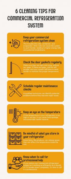 As a business owner, you know how important it is to have a reliable commercial refrigerator. It keeps all your products cool, so you need to make sure it’s well maintained. Below are six useful commercial refrigeration cleaning tips to keep things running smoothly.

1. Keep your commercial refrigeration system clean. This includes the coils, condenser, and evaporator. Dirty coils can cause the system to work harder, leading to higher energy bills and potential breakdowns.

2. Check the door gaskets regularly. Make sure they are tight and snug, without any gaps. If there are gaps, cold air will escape, and your system will have to work harder to maintain the proper temperature.

3. Schedule regular maintenance checks. A qualified technician can identify potential problems before they become major issues.

4. Keep an eye on the temperature. If the temperature in your refrigerator is too high or too low, it can cause food spoilage and potential health hazards.

5. Be mindful of what you store in your refrigerator. Some items, like produce, can release gases that can affect the temperature inside the unit.

6. Know when to call for professional help. If you notice your commercial refrigeration system isn't working as efficiently as it should, or if it breaks down completely, it's time to call in a professional.

Many of the cleaning companies in Singapore offer industrial cleaning services for refrigeration buildings. This includes cleaning and maintenance services to keep industrial facilities in high condition.