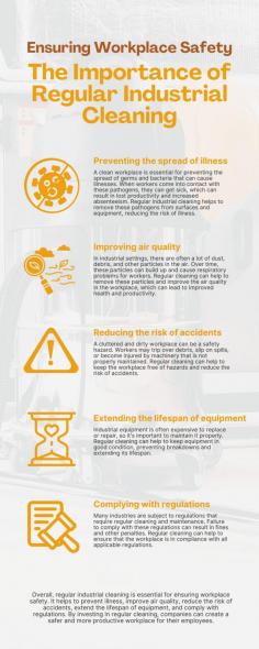 Ensuring Workplace Safety: The Importance of Regular Industrial Cleaning

Regular industrial cleaning is crucial for ensuring workplace safety by preventing the spread of illness, improving air quality, reducing the risk of accidents, extending the lifespan of equipment, and complying with regulations. It helps to keep the workplace free of hazards, remove pathogens from surfaces and equipment, and maintain equipment in good condition, resulting in a safer and more productive workplace.

Keep your industrial facility in pristine condition by hiring a reputable cleaning company for regular industrial cleaning services. 