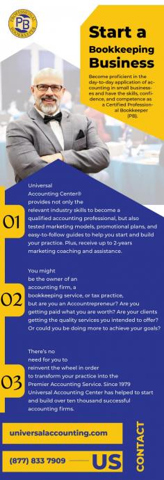 Universal Accounting Center's training program provides you with the knowledge and tools you need to start and grow a successful bookkeeping business. With our ongoing support and resources, you'll have the confidence to launch your dream business and achieve your entrepreneurial goals. Start your bookkeeping business today with Universal Accounting Center. For more info visit here: https://universalaccounting.com/start-bookkeeping-and-accounting/