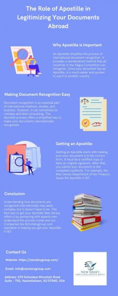 When you need to use a document like a birth certificate or a diploma in another country, it's crucial that the authorities there can trust that your document is genuine. This trust is built through a process known as document recognition. This involves verifying the document's origin, the person who signed it, and the seal or stamp it bears. Click here to more information: https://njnotarygroup.com/.
