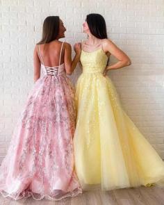 Princess Pink and Yellow Junior Lace Prom Dresses