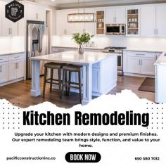 Upgrade your cooking space with professional kitchen remodeling services in Burlingame. Pacific Construction specializes in custom designs, modern layouts, and high-quality finishes to create kitchens that are both beautiful and functional. From cabinets and countertops to flooring and lighting, our licensed team delivers craftsmanship you can trust while staying on time and within budget.