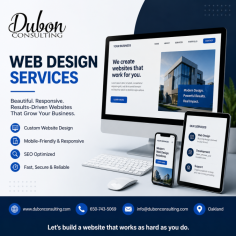 Need a professional website for your business? Dubon Consulting in Oakland provides custom web design solutions tailored to help businesses establish a strong online presence. We create modern, mobile-friendly, and SEO-optimized websites that attract customers and drive results. Whether you need a brand-new website, a redesign, e-commerce functionality, or ongoing website support, our experienced team delivers high-quality solutions at competitive rates. Let us help your business stand out online with a website designed for growth and success.