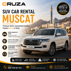 Looking for a reliable SUV car rental in Muscat? Choose from our fleet of modern, well-maintained SUVs that offer the perfect combination of comfort, performance, and safety for every trip across Oman. Whether you're traveling with family, friends, or colleagues, our spacious SUVs are ideal for city driving, long-distance road trips, and exploring popular destinations such as Jebel Akhdar, Wadi Shab, Nizwa, and Sur. We provide flexible daily, weekly, and monthly rental options, competitive rates, comprehensive insurance, airport pickup and drop-off, and 24/7 customer support to ensure a smooth rental experience. With clean, fuel-efficient, and fully serviced vehicles, you can enjoy a stress-free journey wherever your adventure takes you.