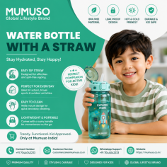 Keep your little one hydrated with a water bottle with a straw from Mumuso India. Designed for everyday use, these kids' bottles feature easy-to-sip straws, lightweight construction, and playful designs that children love. Perfect for school, travel, sports, and outdoor activities, they help encourage regular hydration while being comfortable to carry.